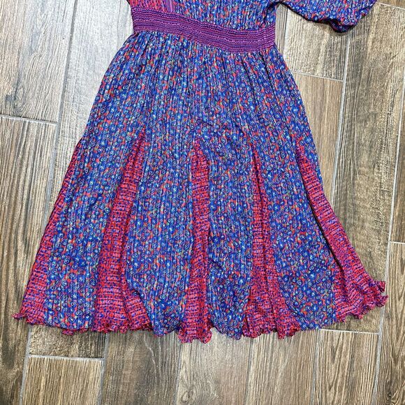 Vintage Diane Freis Dress Womens Medium Blue Red Floral Georgette Flare Boho 80s - Picture 15 of 16